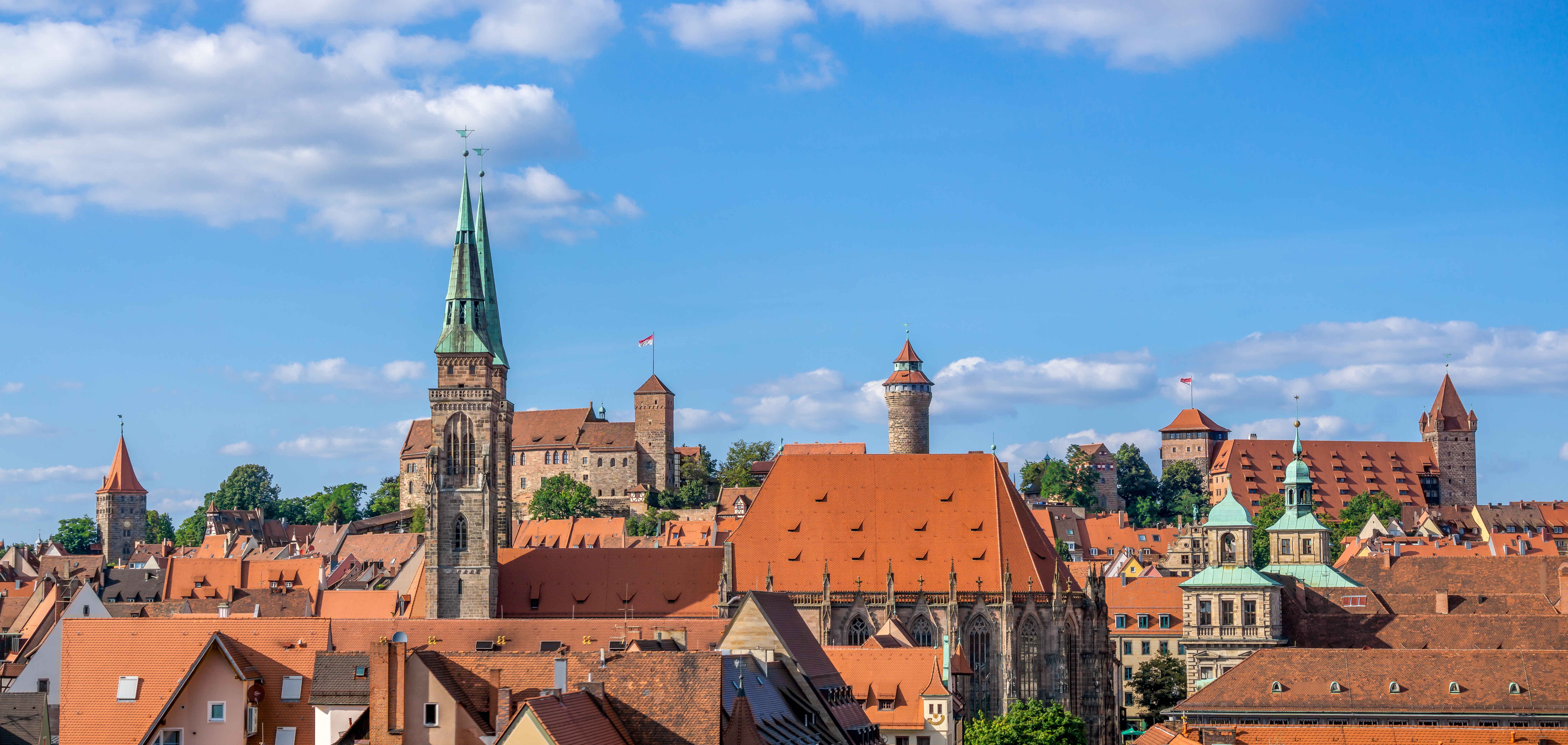 city of nuremberg with castle, chruches and roofs