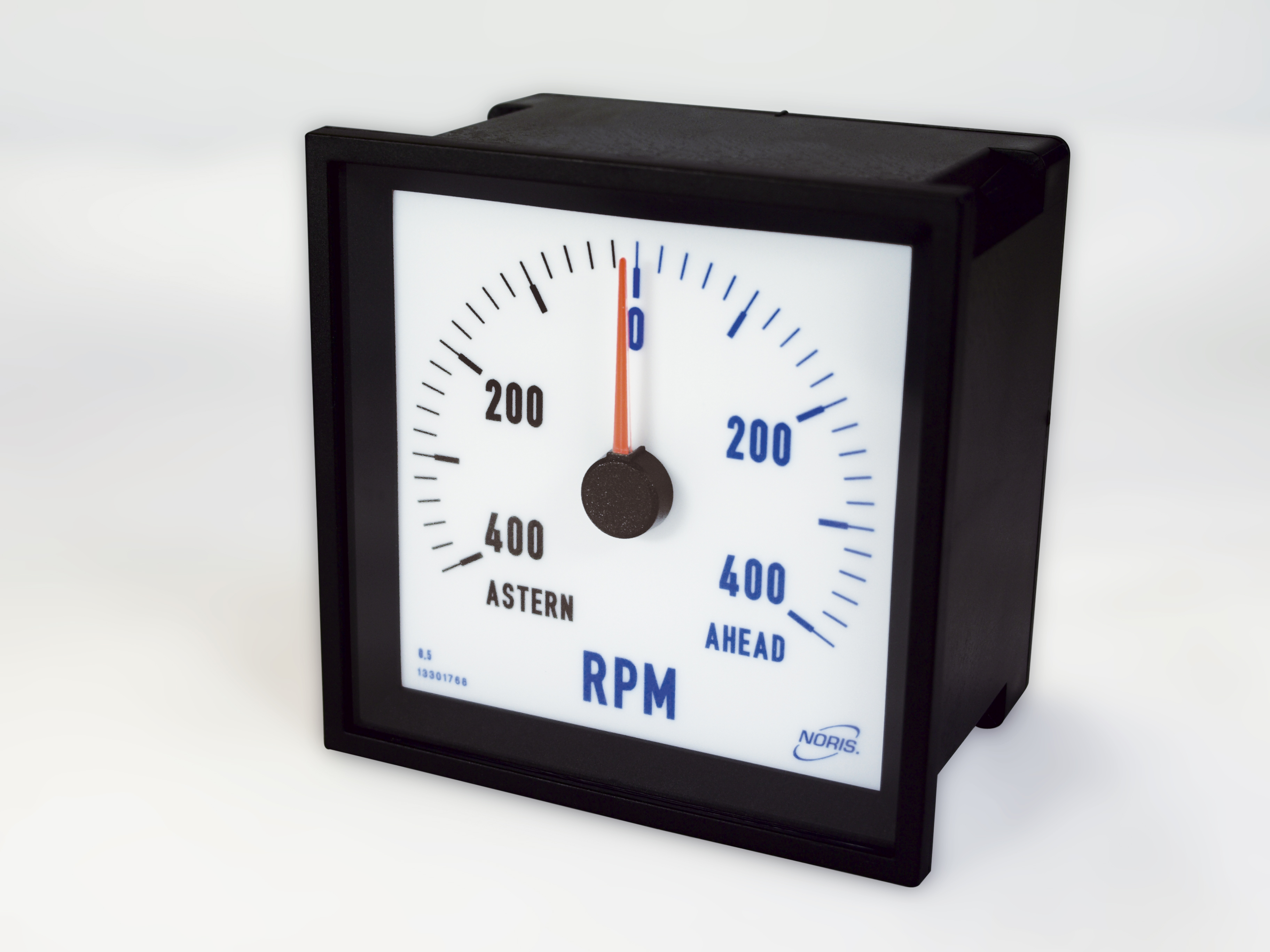 The image shows a square analogue indicator with an RPM scale on a white background.