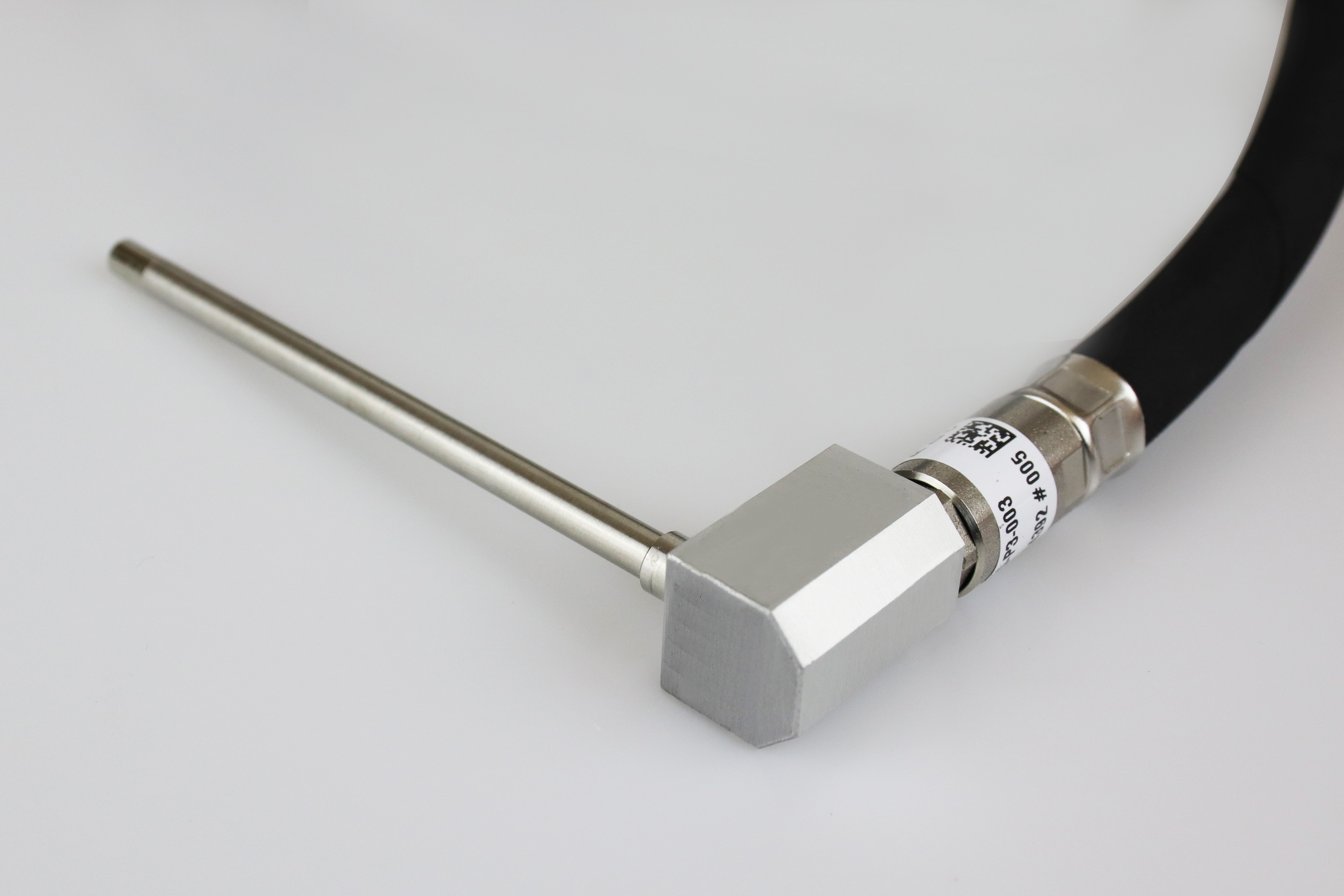 The image shows a tailor-made temperature sensor on a grey background